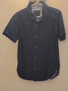 Cactus Navy Short Sleeve Button-Down with Subtle White Flecks